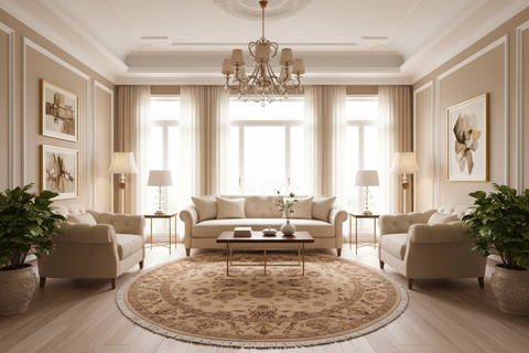 handmade Traditional Kafkaz Beige Rust Hand Knotted ROUND 100% WOOL area rug 6' x 6'