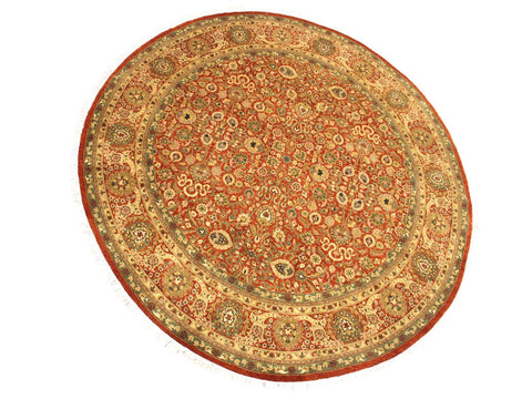 handmade Traditional Nauras Rust Beige Hand Knotted ROUND 100% WOOL area rug 7x7