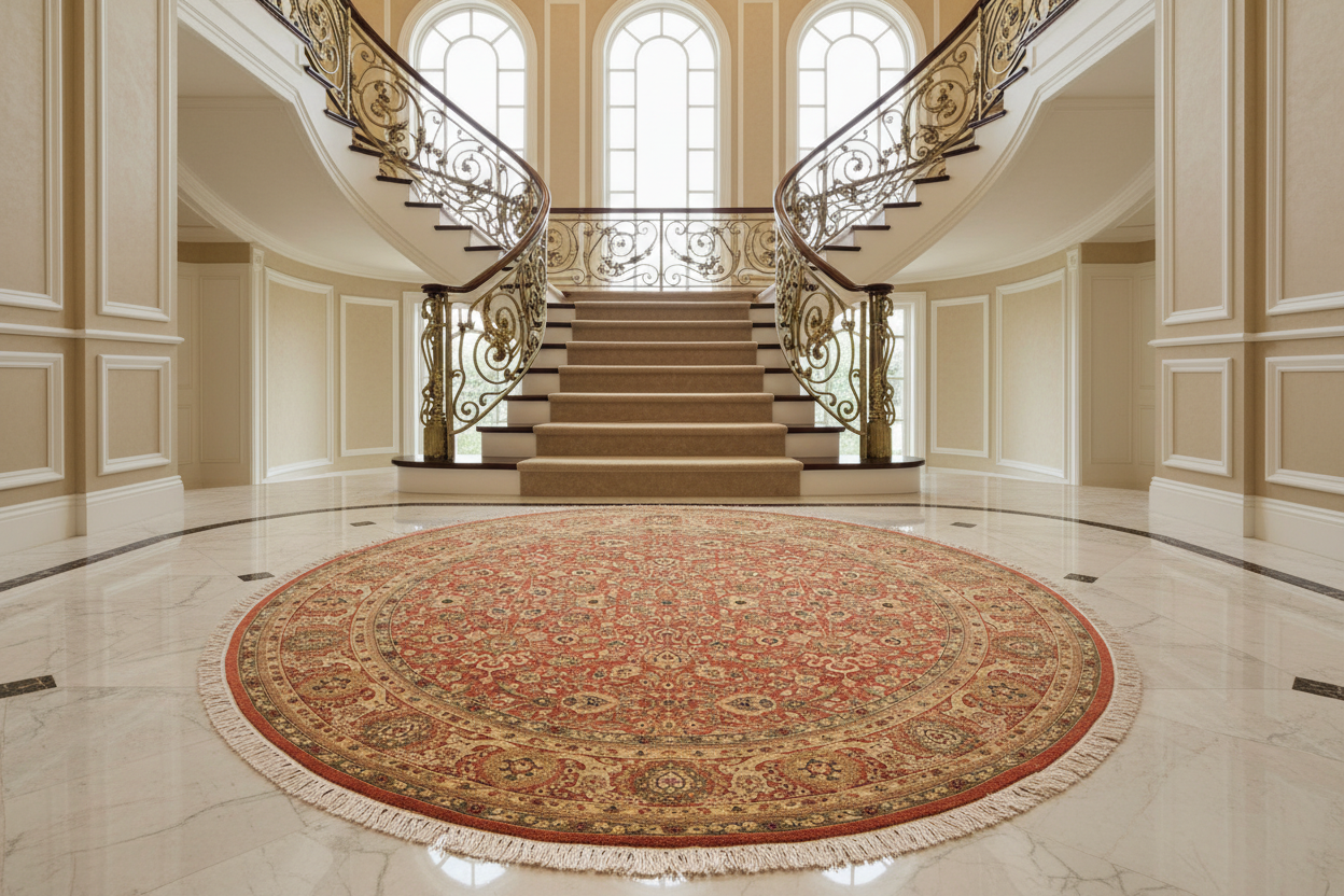 handmade Traditional Round Nauras Rust Beige Hand Knotted ROUND 100% WOOL area rug 7' x 7'