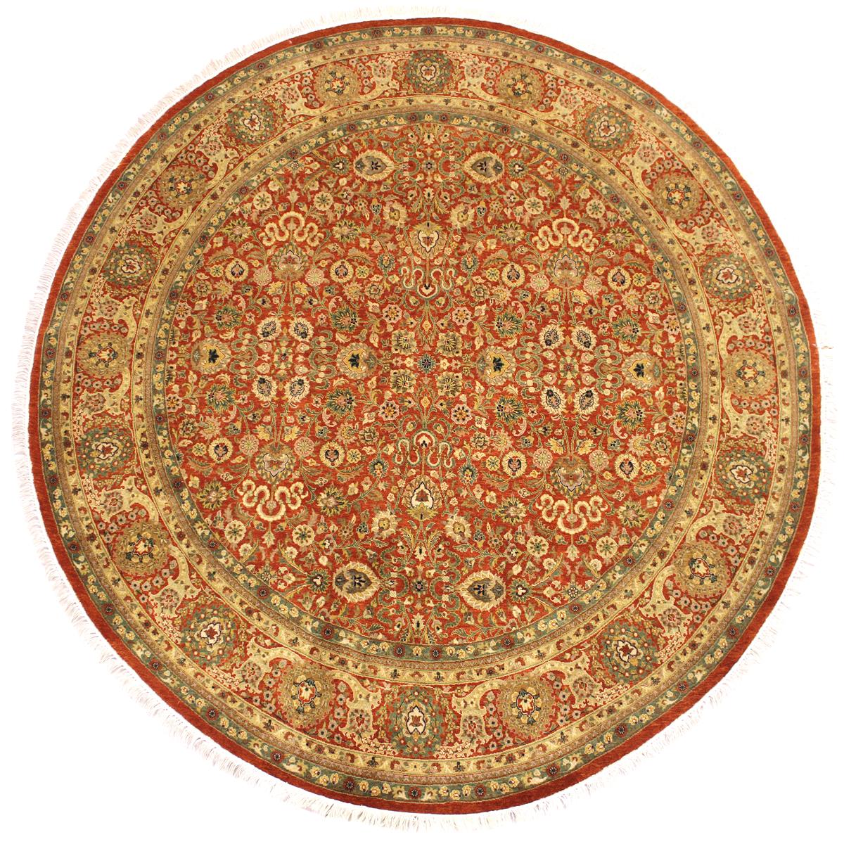 handmade Traditional Nauras Rust Beige Hand Knotted ROUND 100% WOOL area rug 7x7