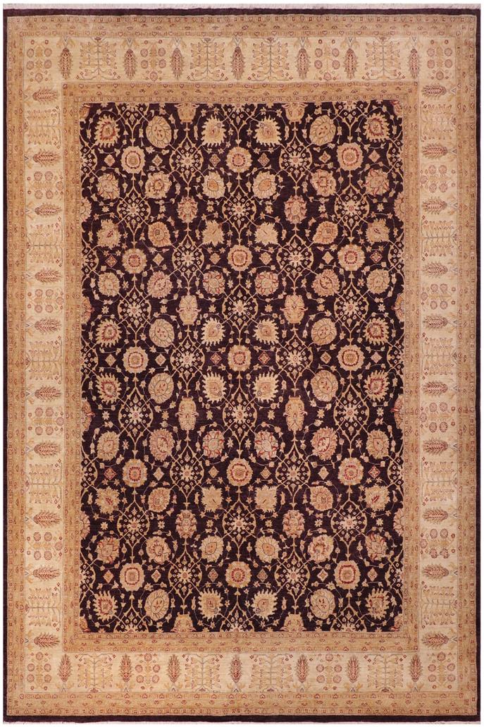 handmade Traditional Kafkaz Aubergine Ivory Hand Knotted RECTANGLE 100% WOOL area rug 12X15