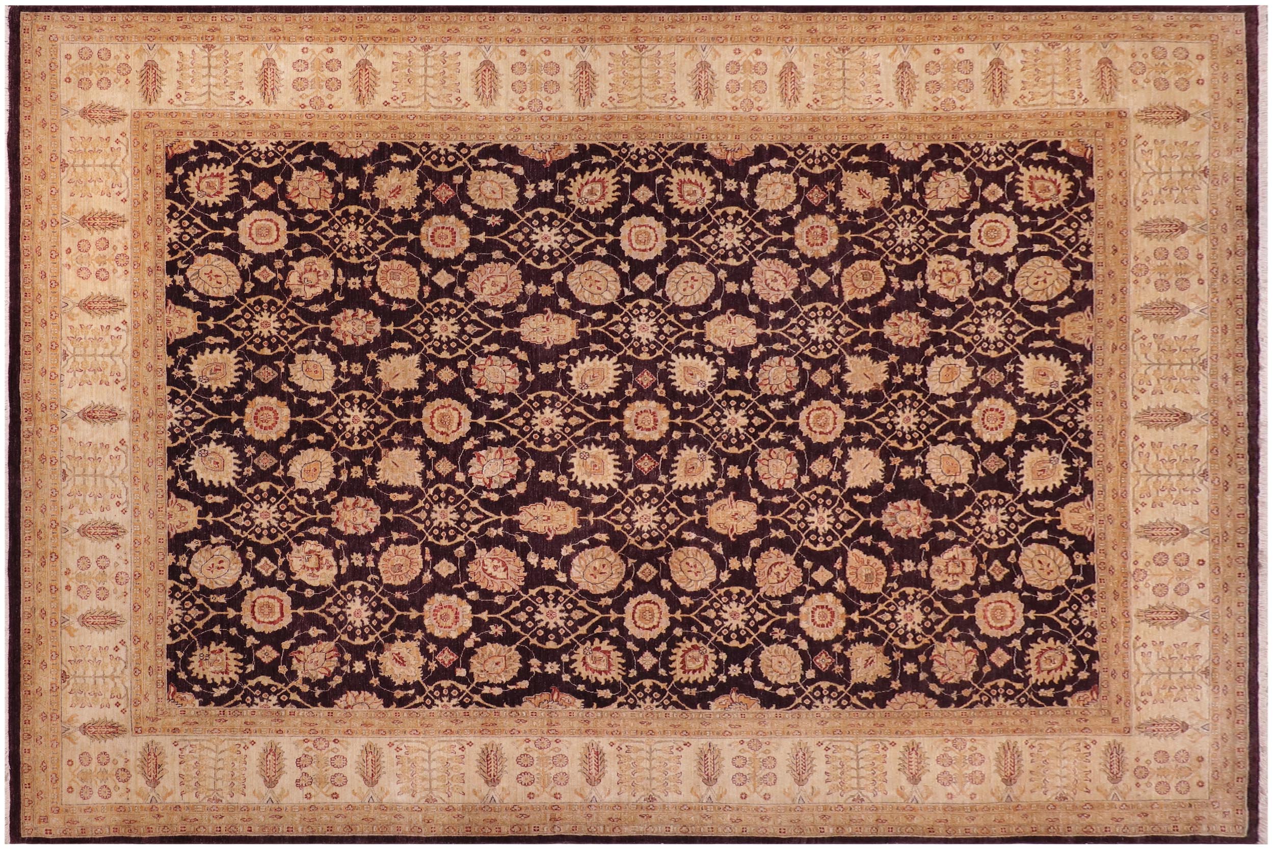 handmade Transitional Kafkaz Aubergine Ivory Hand Knotted RECTANGLE 100% WOOL area rug 12' x 15'