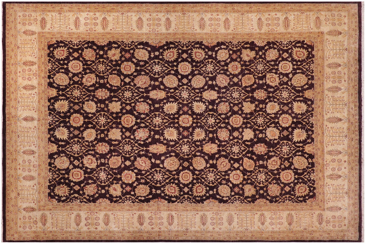 handmade Transitional Kafkaz Aubergine Ivory Hand Knotted RECTANGLE 100% WOOL area rug 12' x 15'