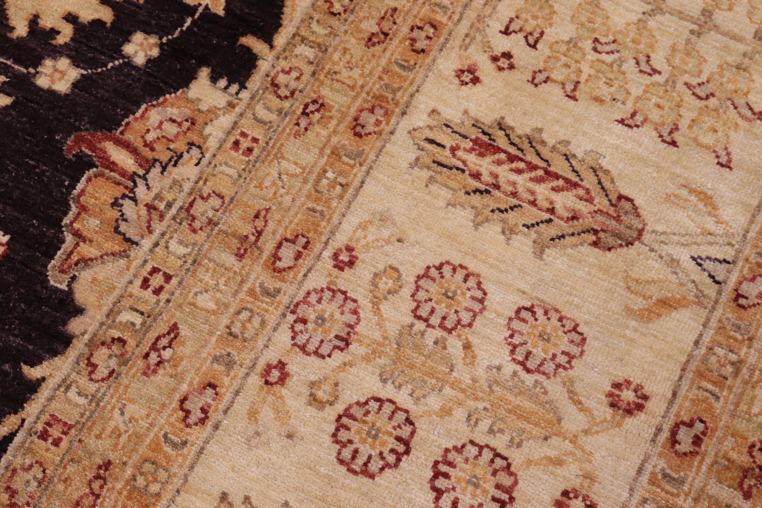 handmade Transitional Kafkaz Aubergine Ivory Hand Knotted RECTANGLE 100% WOOL area rug 12' x 15'