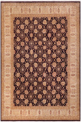 handmade Traditional Kafkaz Aubergine Ivory Hand Knotted RECTANGLE 100% WOOL area rug 12X15