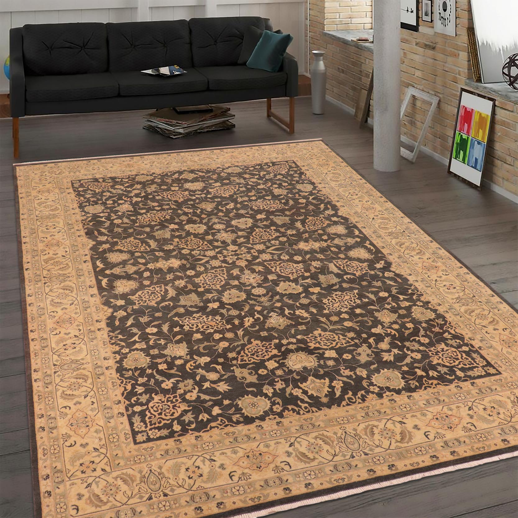 handmade Traditional Kafkaz Green Tan Hand Knotted RECTANGLE 100% WOOL area rug 10x14