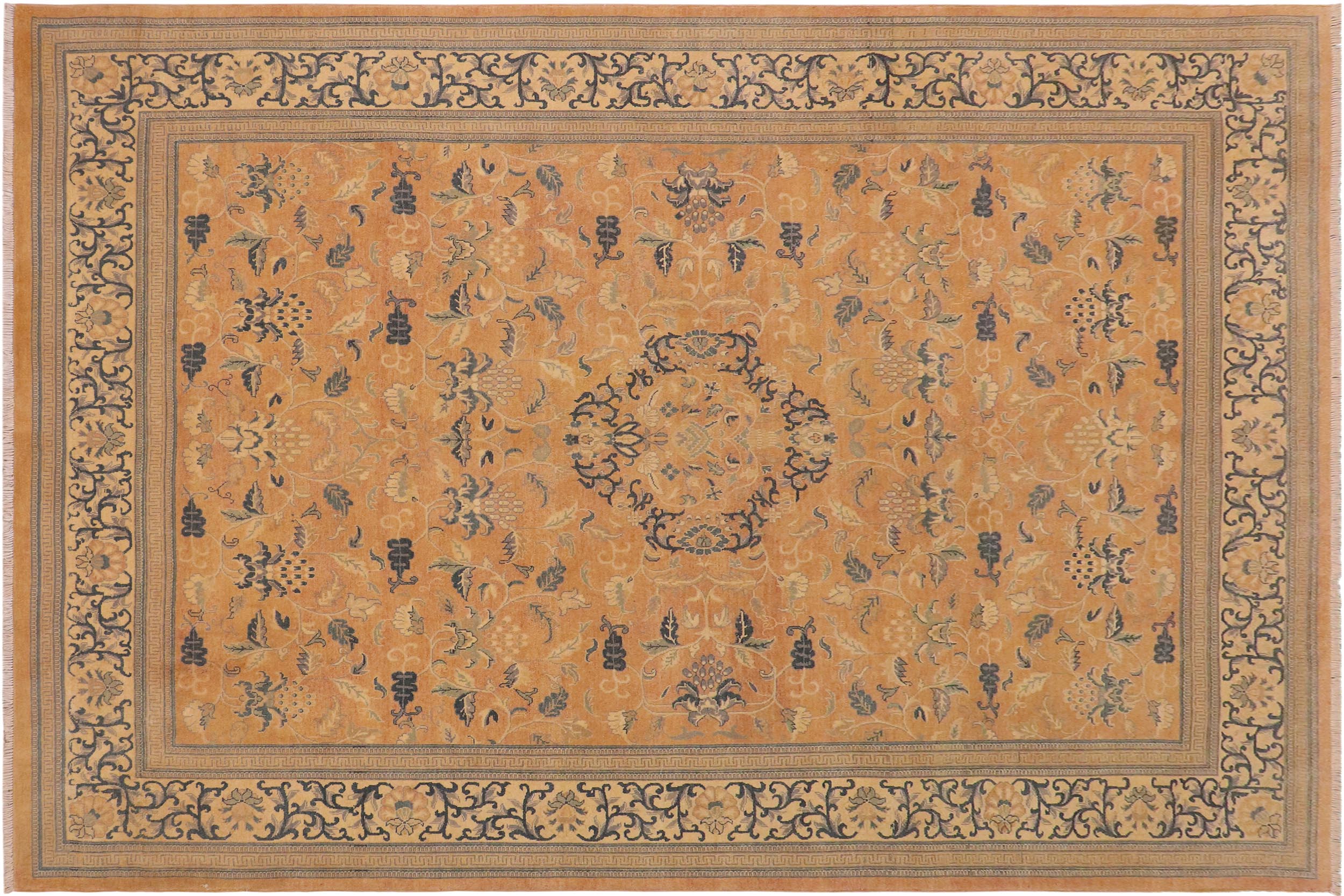 handmade Traditional Kafkaz Peach Beige Hand Knotted RECTANGLE 100% WOOL area rug 9x12