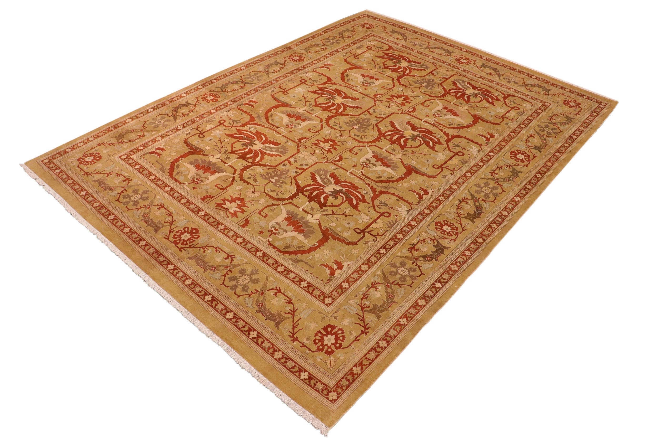 handmade Transitional  Green Rust Hand Knotted RECTANGLE 100% WOOL area rug 10 x 14
