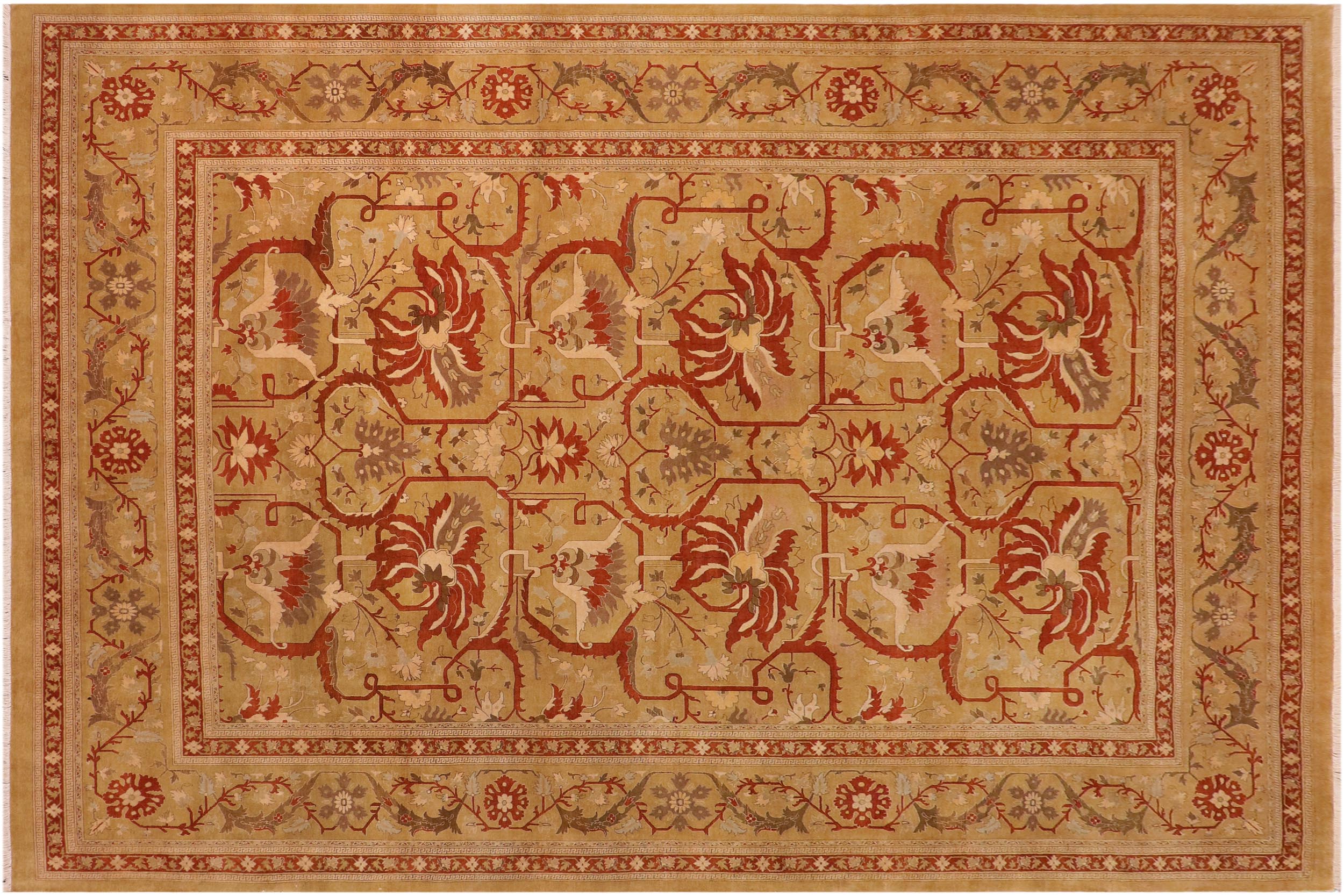 handmade Transitional  Green Rust Hand Knotted RECTANGLE 100% WOOL area rug 10 x 14