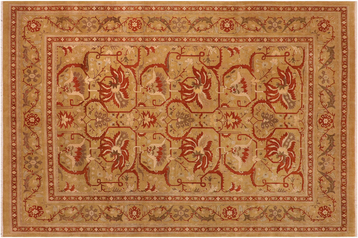 handmade Transitional  Green Rust Hand Knotted RECTANGLE 100% WOOL area rug 10 x 14