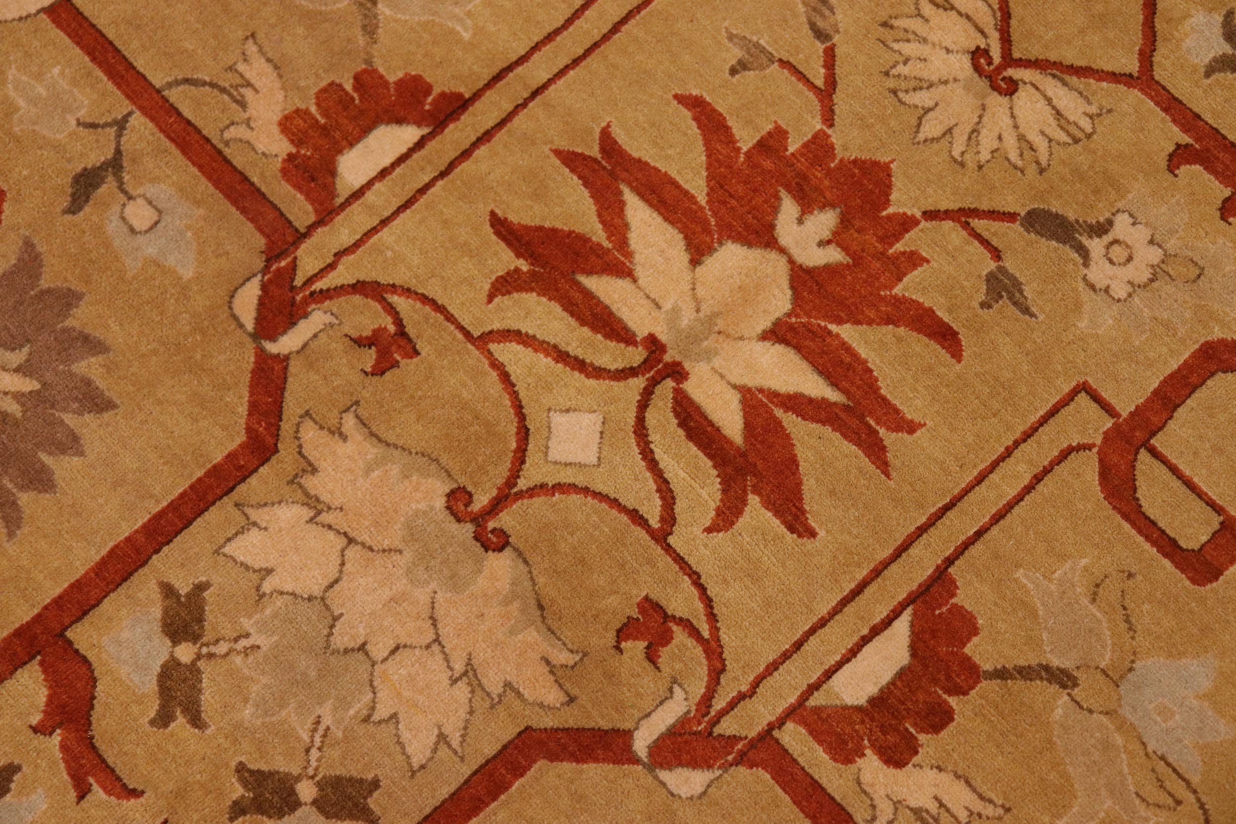 handmade Transitional  Green Rust Hand Knotted RECTANGLE 100% WOOL area rug 10 x 14