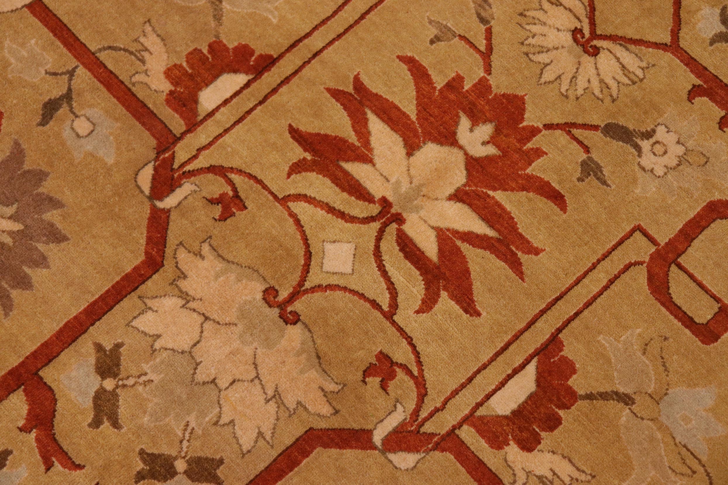 handmade Transitional  Green Rust Hand Knotted RECTANGLE 100% WOOL area rug 10x14