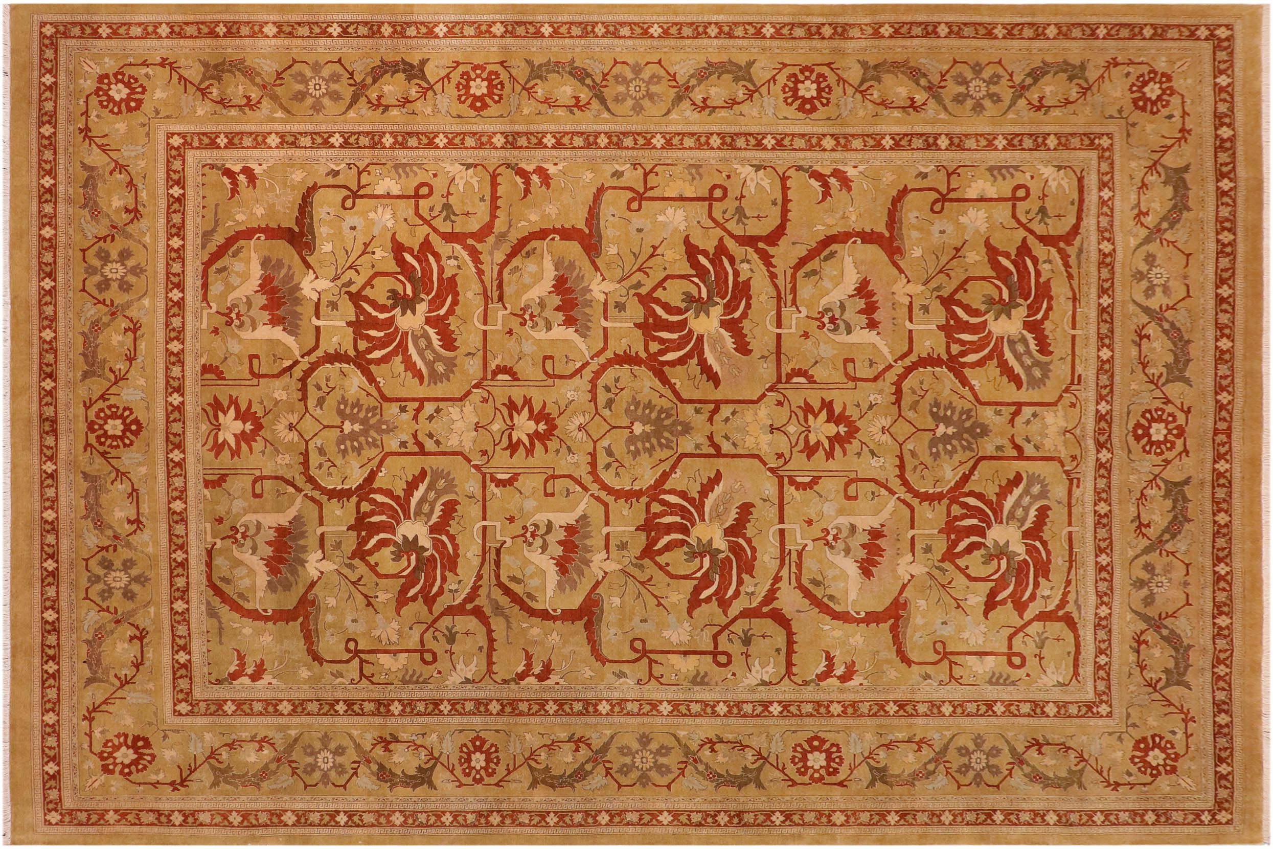 handmade Transitional  Green Rust Hand Knotted RECTANGLE 100% WOOL area rug 10x14