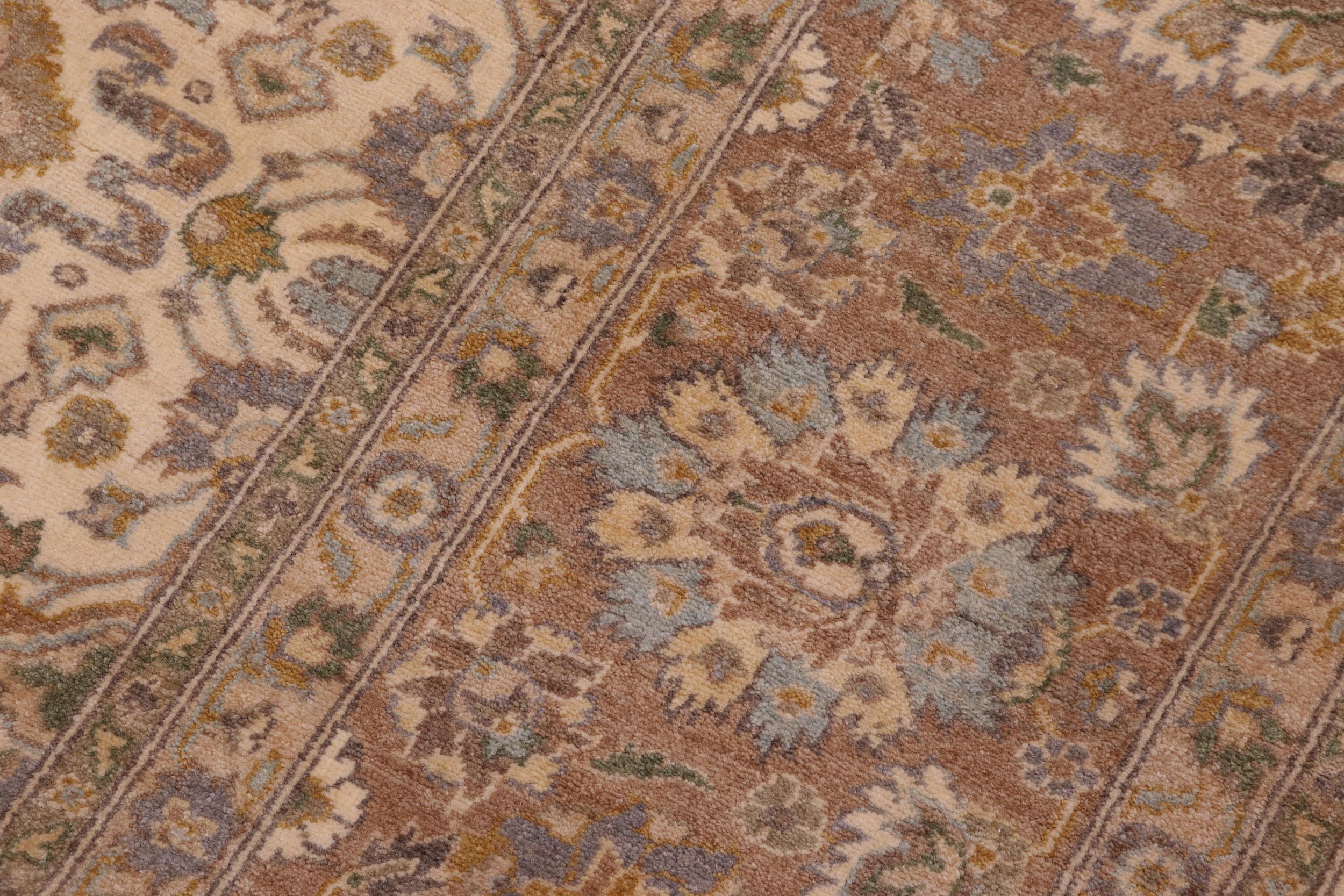 handmade Transitional Lahore Ivory Brown Hand Knotted GALLERY 100% WOOL area rug 8' x 25'