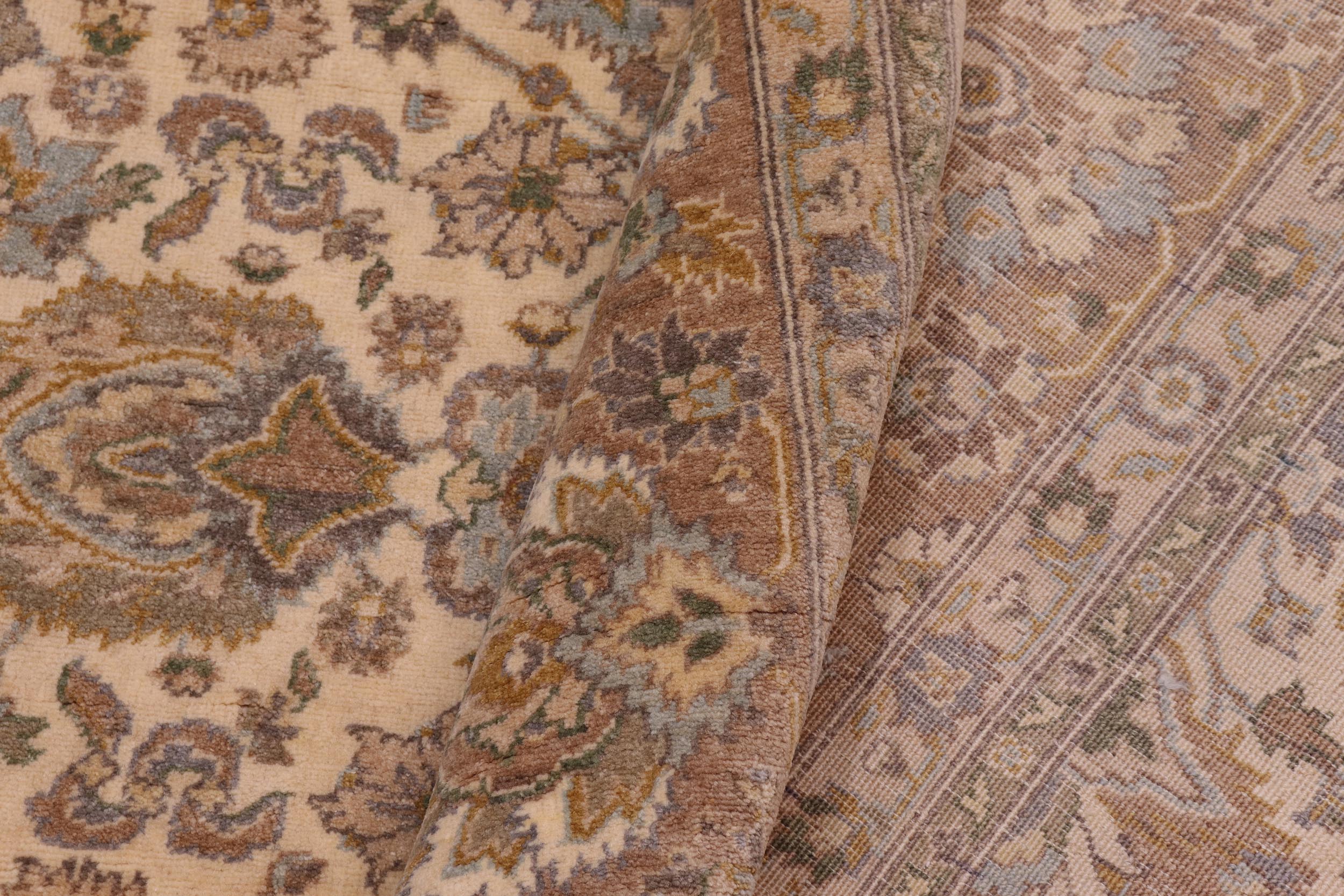 handmade Transitional Lahore Ivory Brown Hand Knotted GALLERY 100% WOOL area rug 8' x 25'