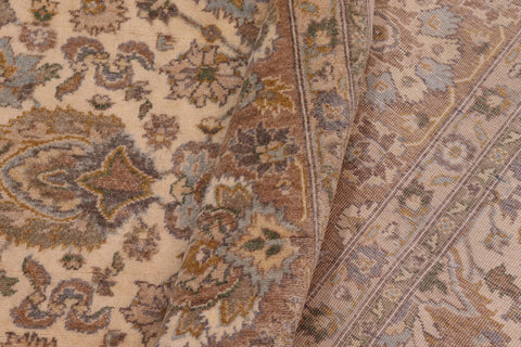 handmade Transitional Lahore Ivory Brown Hand Knotted GALLERY 100% WOOL area rug 8' x 25'
