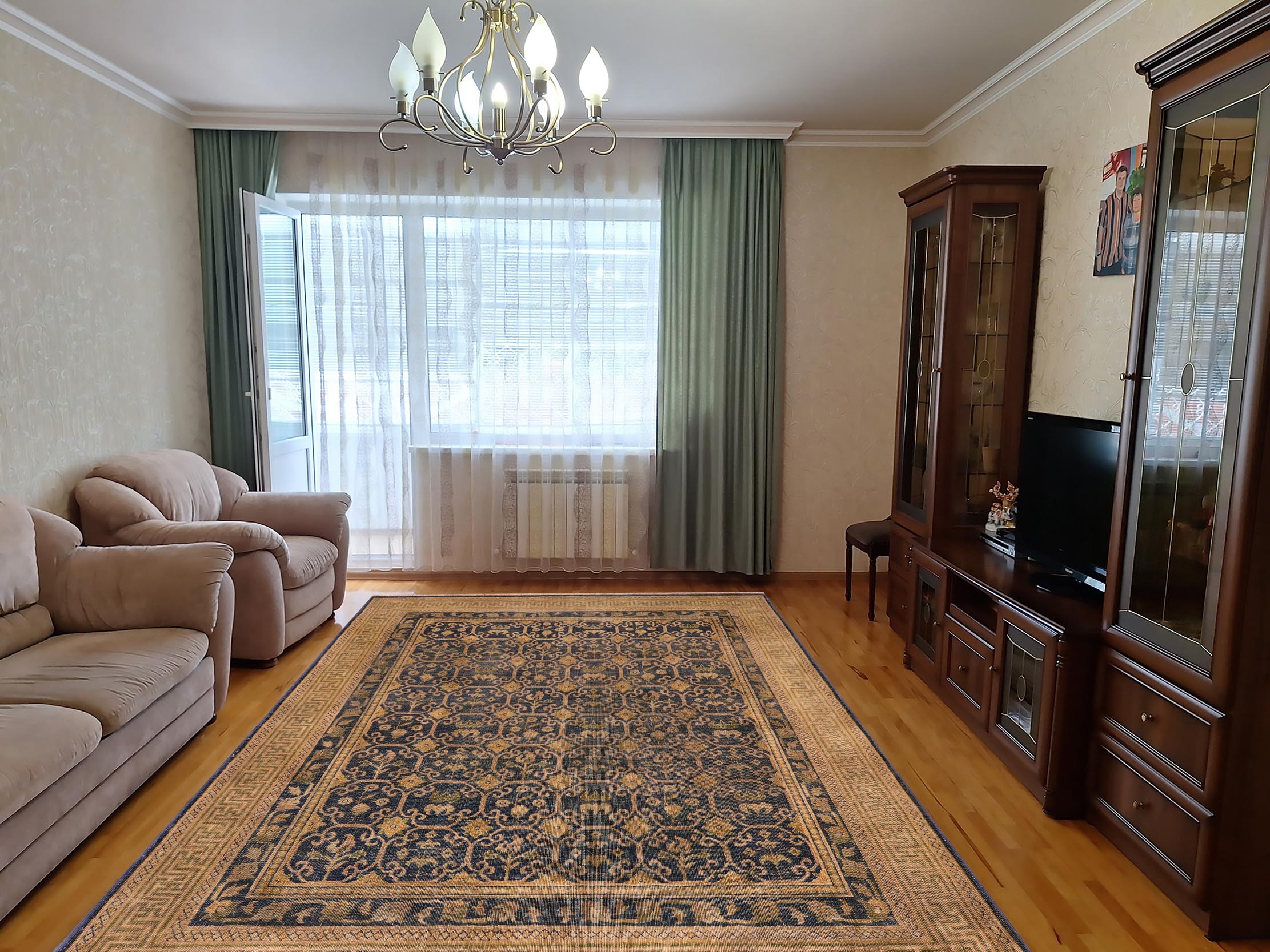 handmade Transitional Antique Blue Gold Hand Knotted RECTANGLE 100% WOOL area rug 6' x 7'