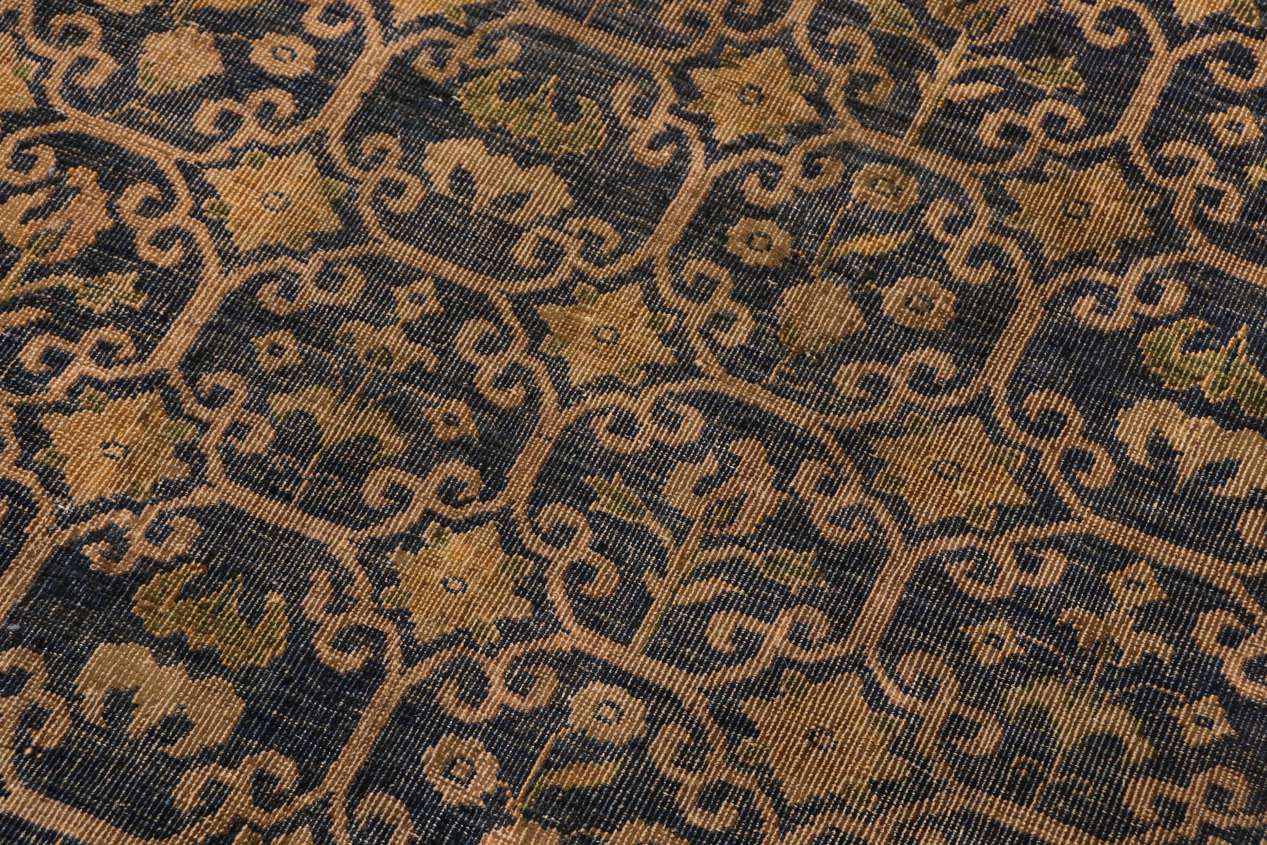 handmade Transitional Antique Blue Gold Hand Knotted RECTANGLE 100% WOOL area rug 6' x 7'