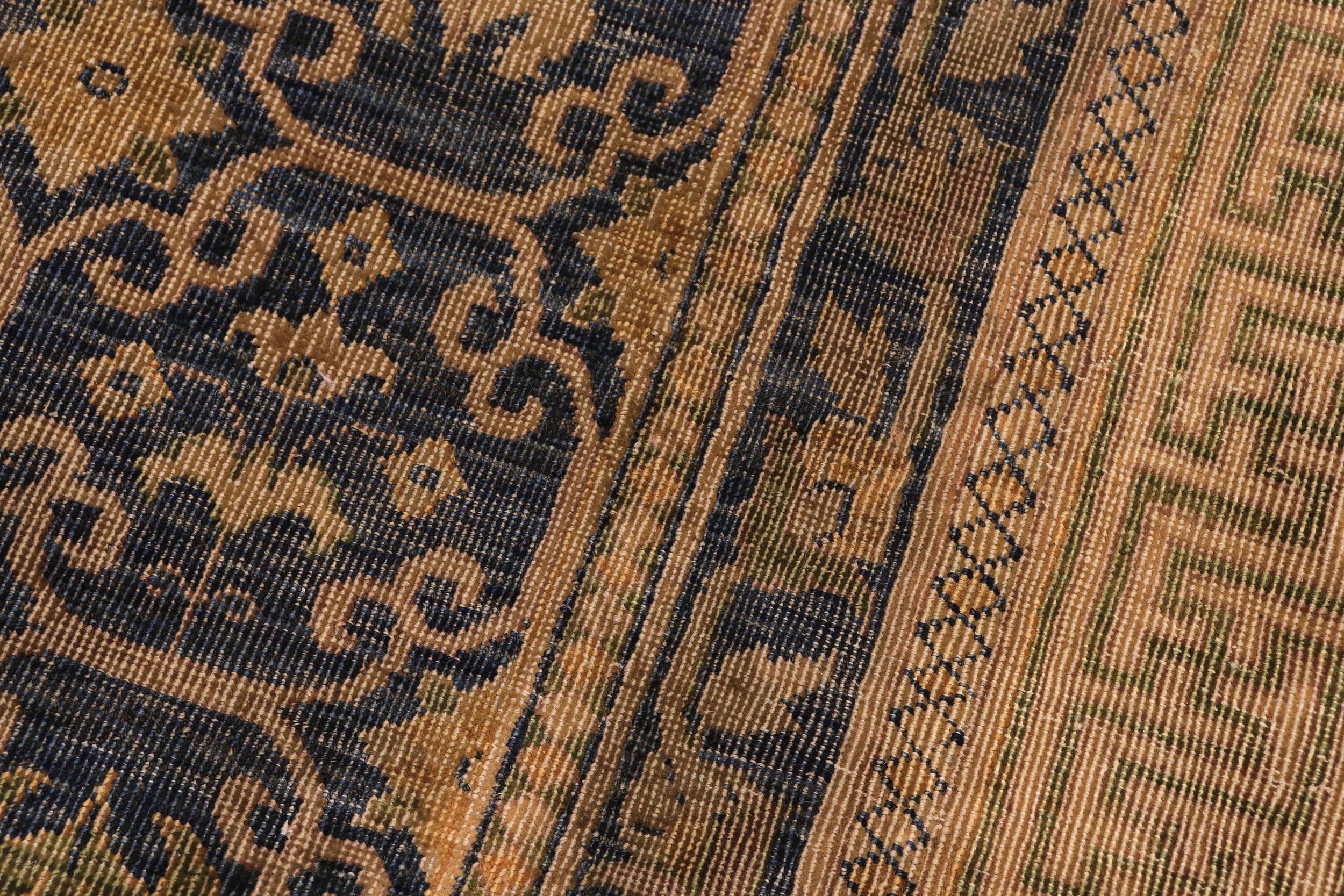 handmade Transitional Antique Blue Gold Hand Knotted RECTANGLE 100% WOOL area rug 6' x 7'