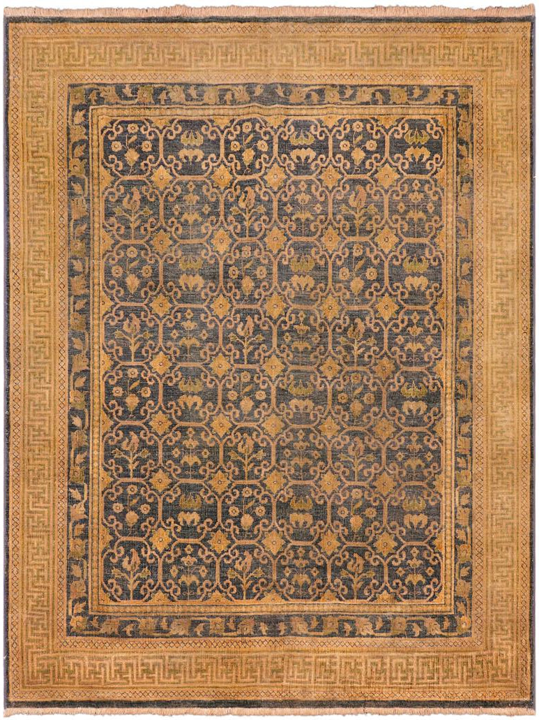 handmade Transitional Antique Blue Gold Hand Knotted RECTANGLE 100% WOOL area rug 6x7