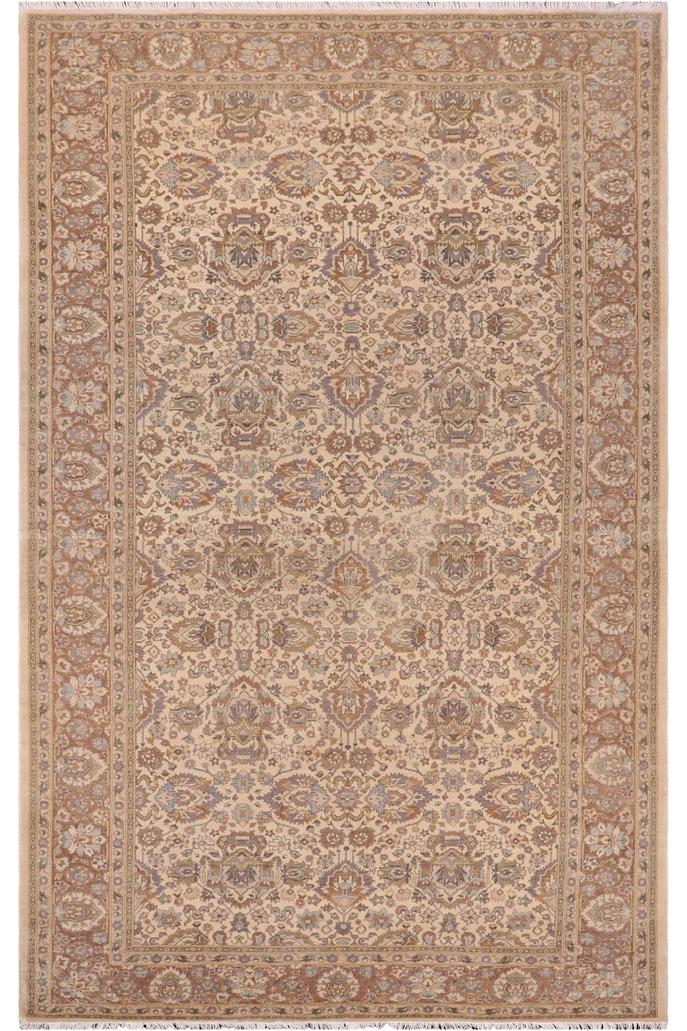 handmade Traditional Lahore Ivory Tan Hand Knotted GALLERY 100% WOOL area rug 6'X12'