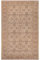 handmade Traditional Lahore Ivory Tan Hand Knotted GALLERY 100% WOOL area rug 6'X12'
