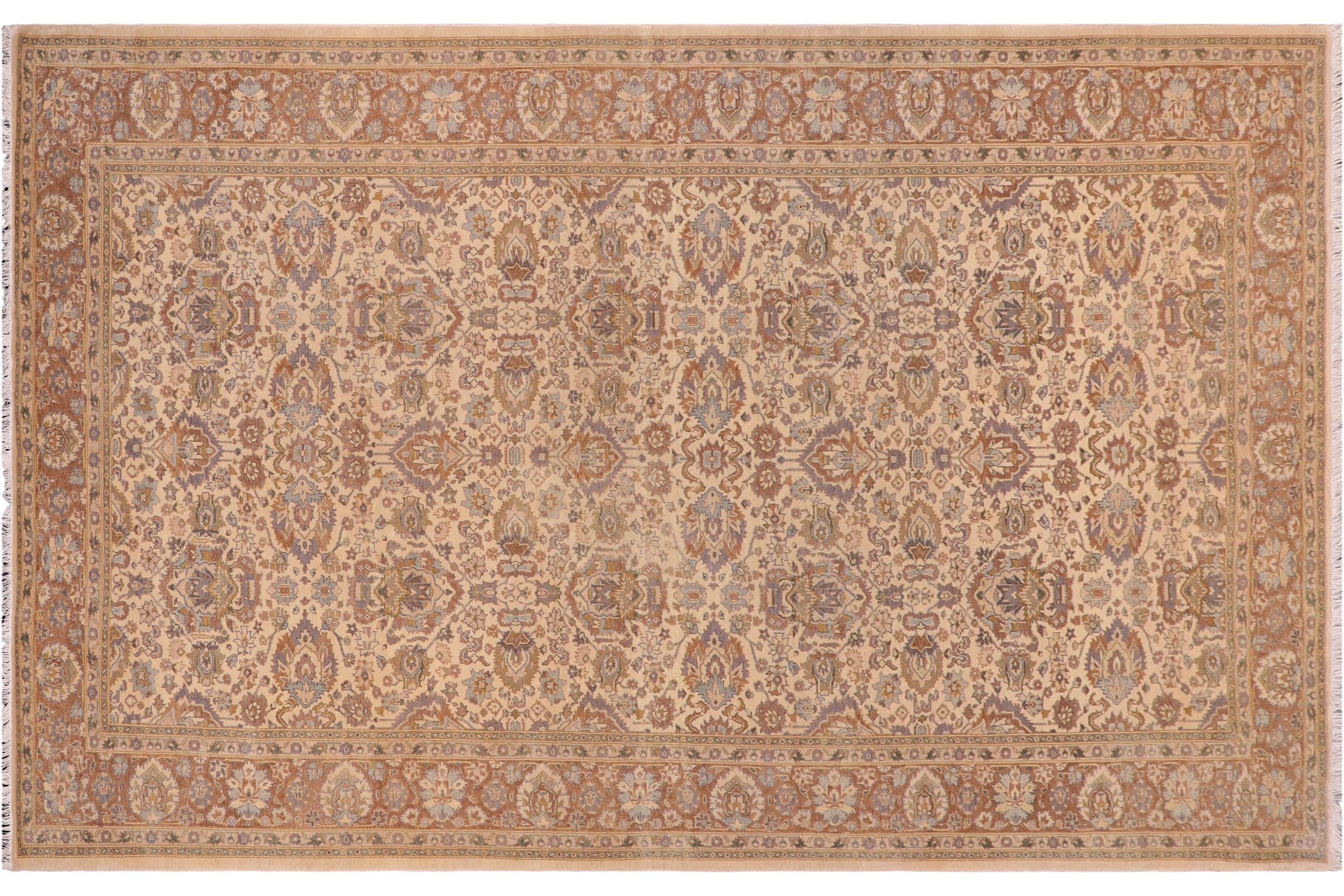 handmade Transitional Lahore Ivory Tan Hand Knotted GALLERY 100% WOOL area rug 6' x 12'