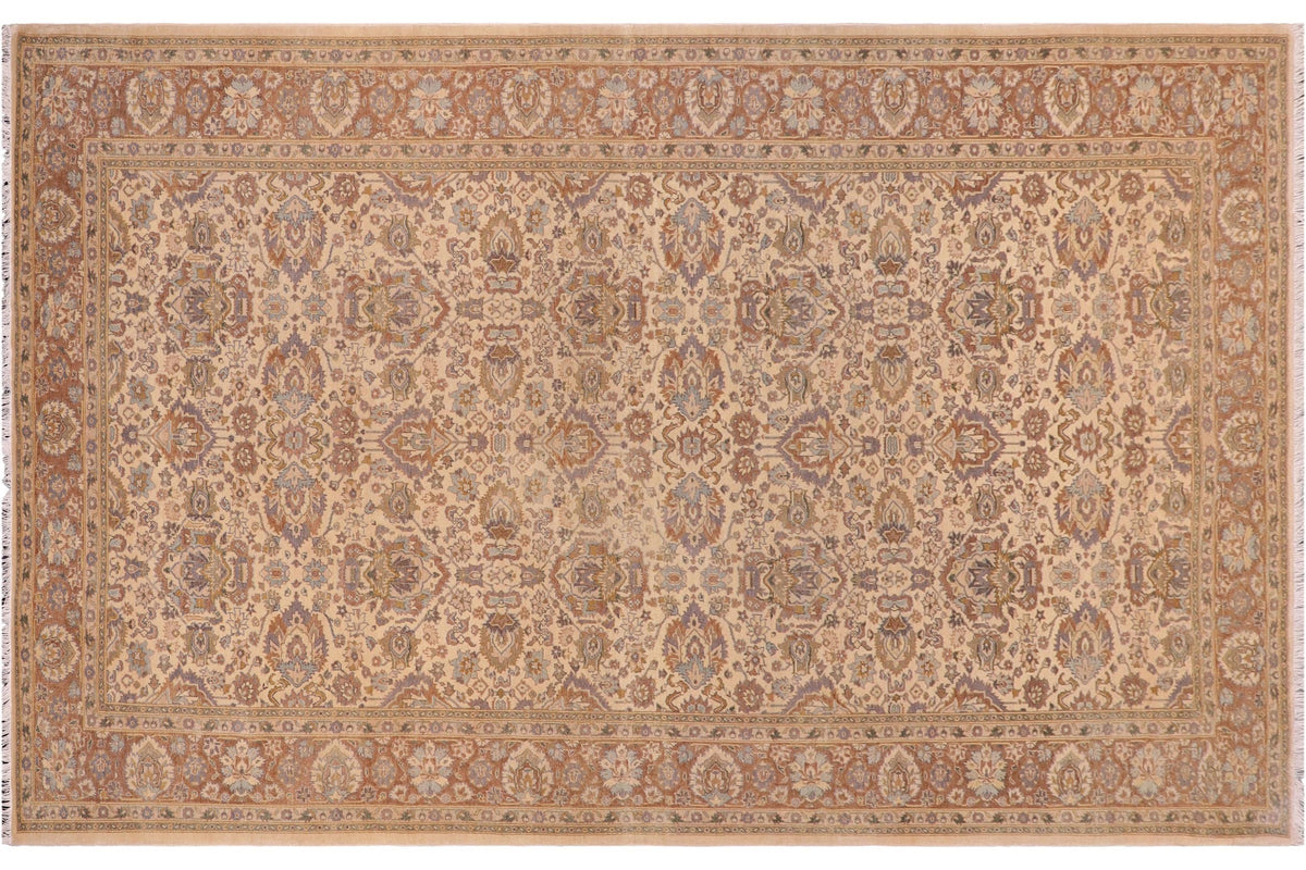 handmade Transitional Lahore Ivory Tan Hand Knotted GALLERY 100% WOOL area rug 6' x 12'