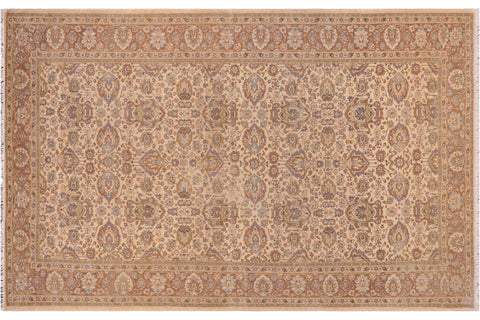handmade Transitional Lahore Ivory Tan Hand Knotted GALLERY 100% WOOL area rug 6' x 12'