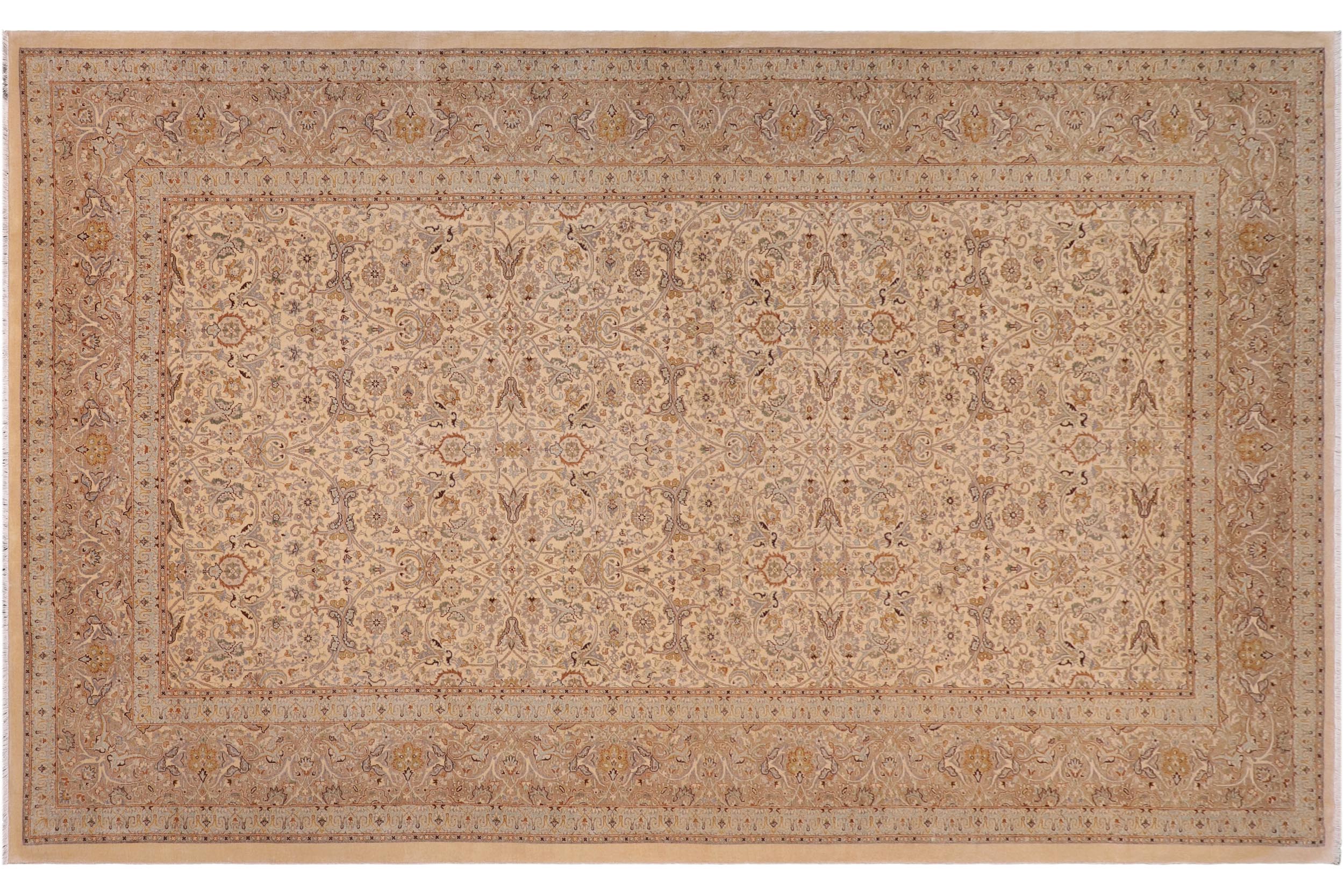 handmade Traditional Design Ivory Tan Hand Knotted RECTANGLE 100% WOOL area rug 8' x 25'