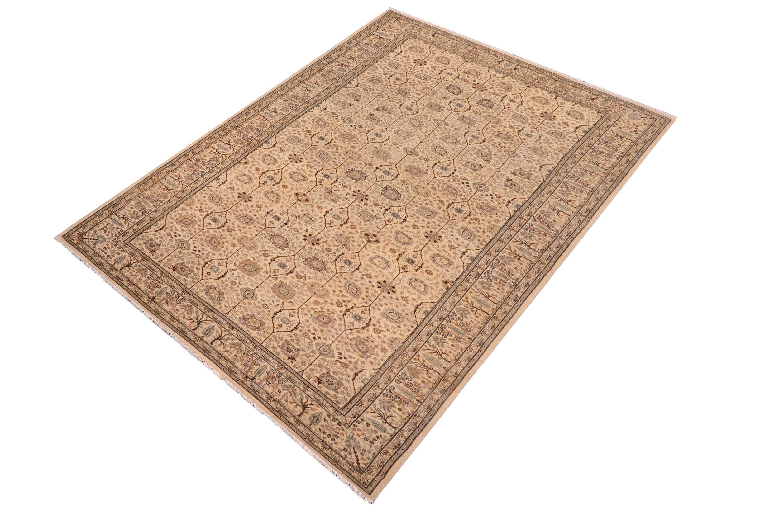 handmade Transitional Design Ivory Ivory Hand Knotted RECTANGLE 100% WOOL area rug 6' x 12'