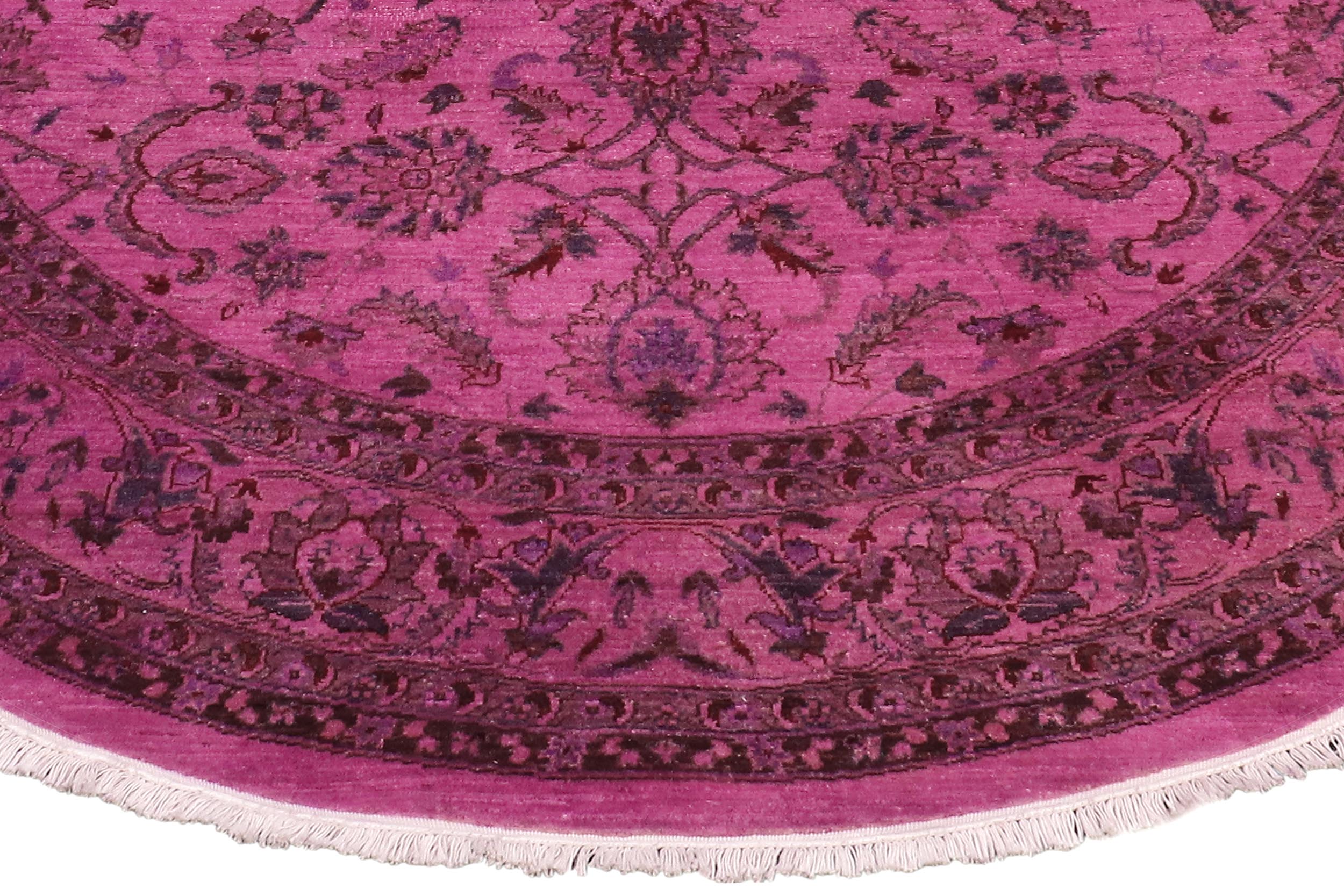 handmade Over Dyed Over Dyed Purple Red Hand Knotted ROUND 100% WOOL area rug 8' x 8'