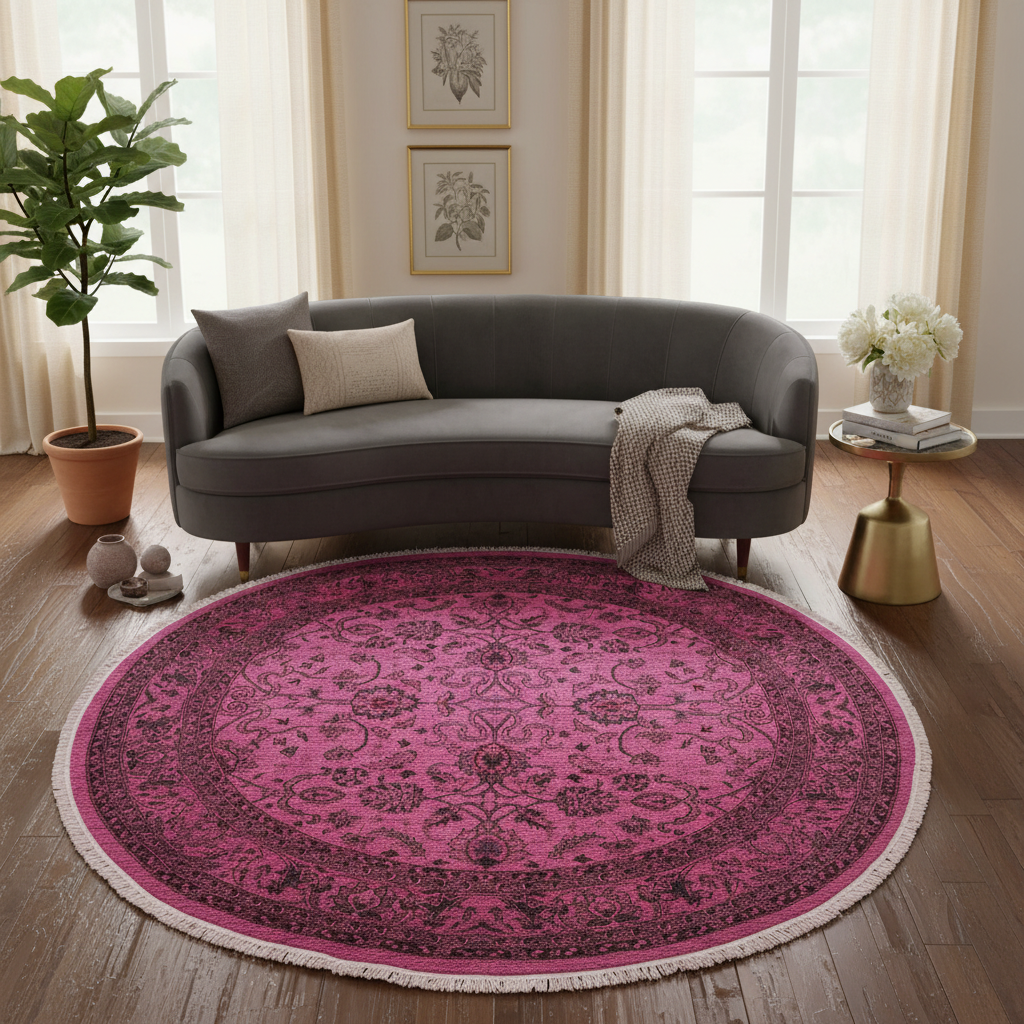 handmade Over Dyed Over Dyed Purple Red Hand Knotted ROUND 100% WOOL area rug 8' x 8'