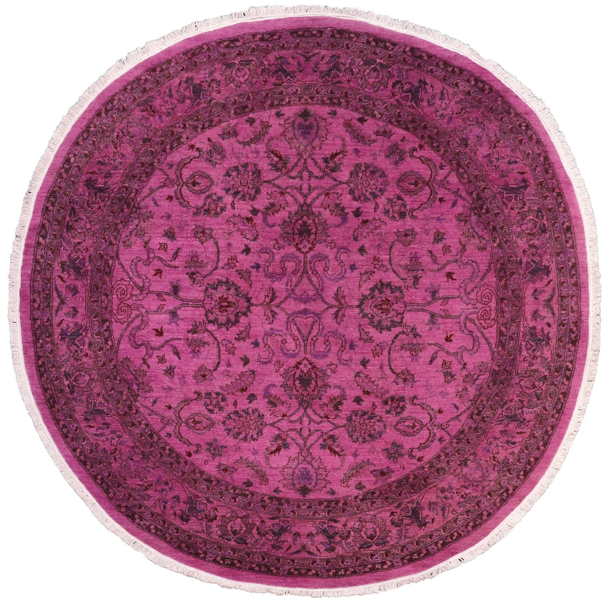 handmade Over Dyed Over Dyed Purple Red Hand Knotted ROUND 100% WOOL area rug 8' x 8'