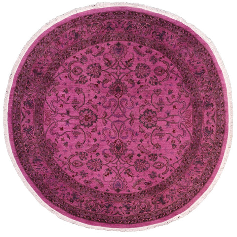 handmade Over Dyed Over Dyed Purple Red Hand Knotted ROUND 100% WOOL area rug 8' x 8'