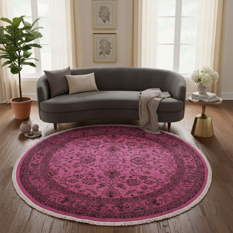 handmade Over Dyed Over Dyed Purple Red Hand Knotted ROUND 100% WOOL area rug 8' x 8'