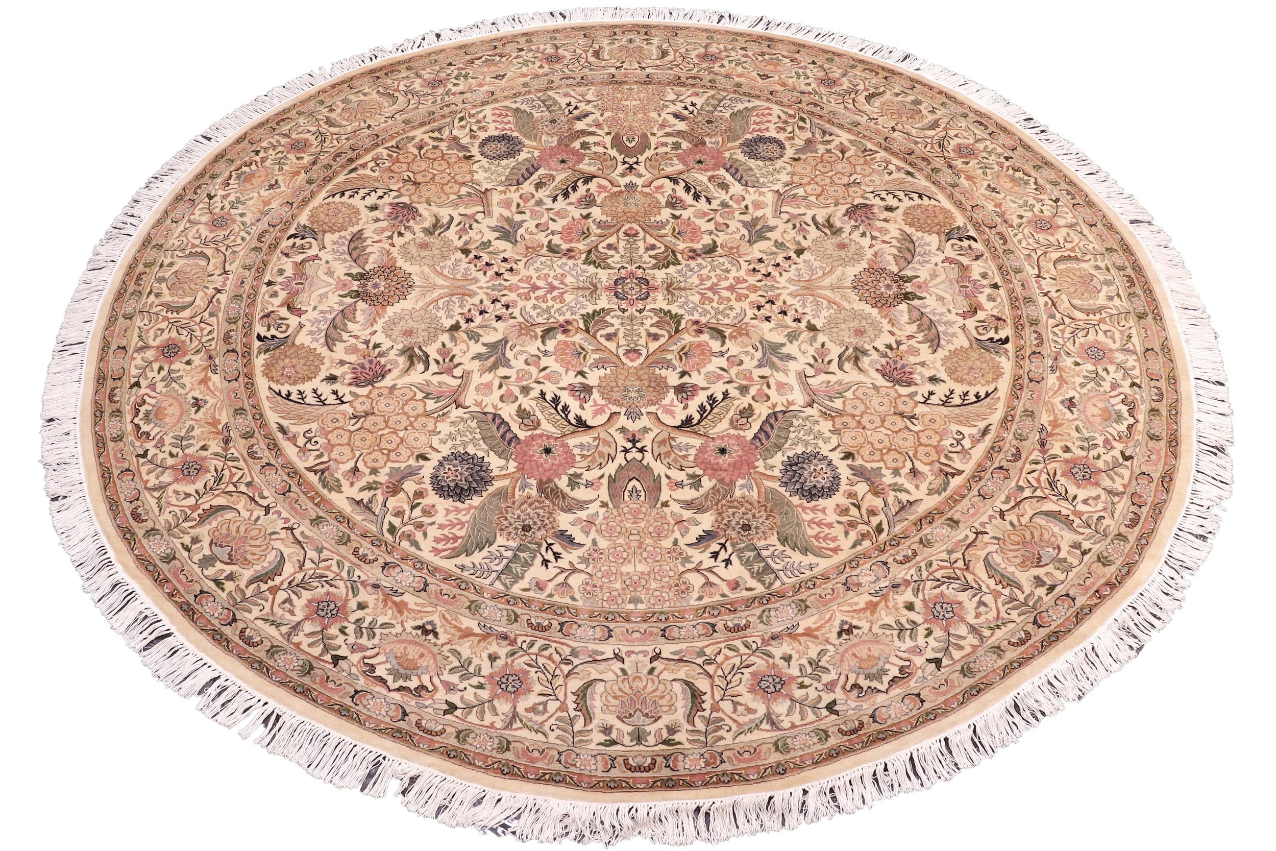 handmade Traditional Nagi Beige Pink Hand Knotted ROUND 100% WOOL area rug 8' x 8'