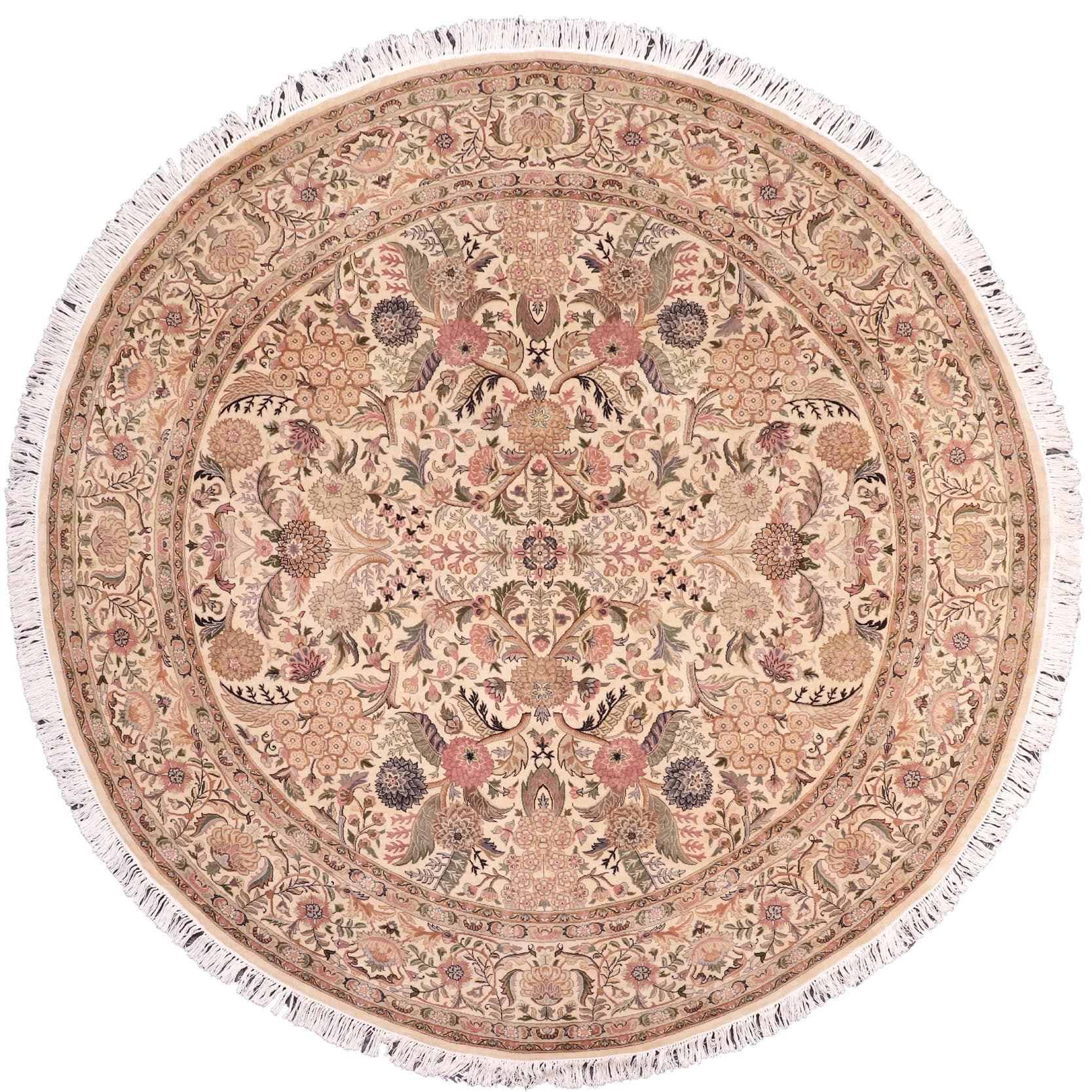 handmade Traditional Nagi Beige Pink Hand Knotted ROUND 100% WOOL area rug 8' x 8'