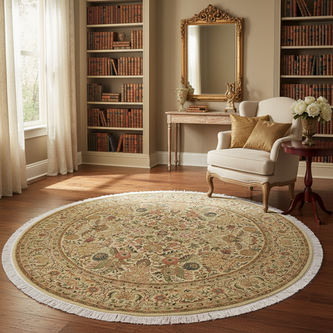 handmade Traditional Nagi Beige Pink Hand Knotted ROUND 100% WOOL area rug 8x8