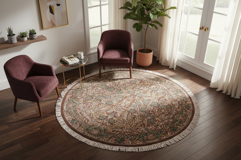 handmade Traditional Imran Brown Beige Hand Knotted ROUND 100% WOOL area rug 6'x7'