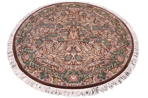 handmade Traditional Imran Brown Beige Hand Knotted ROUND 100% WOOL area rug 6'x7'