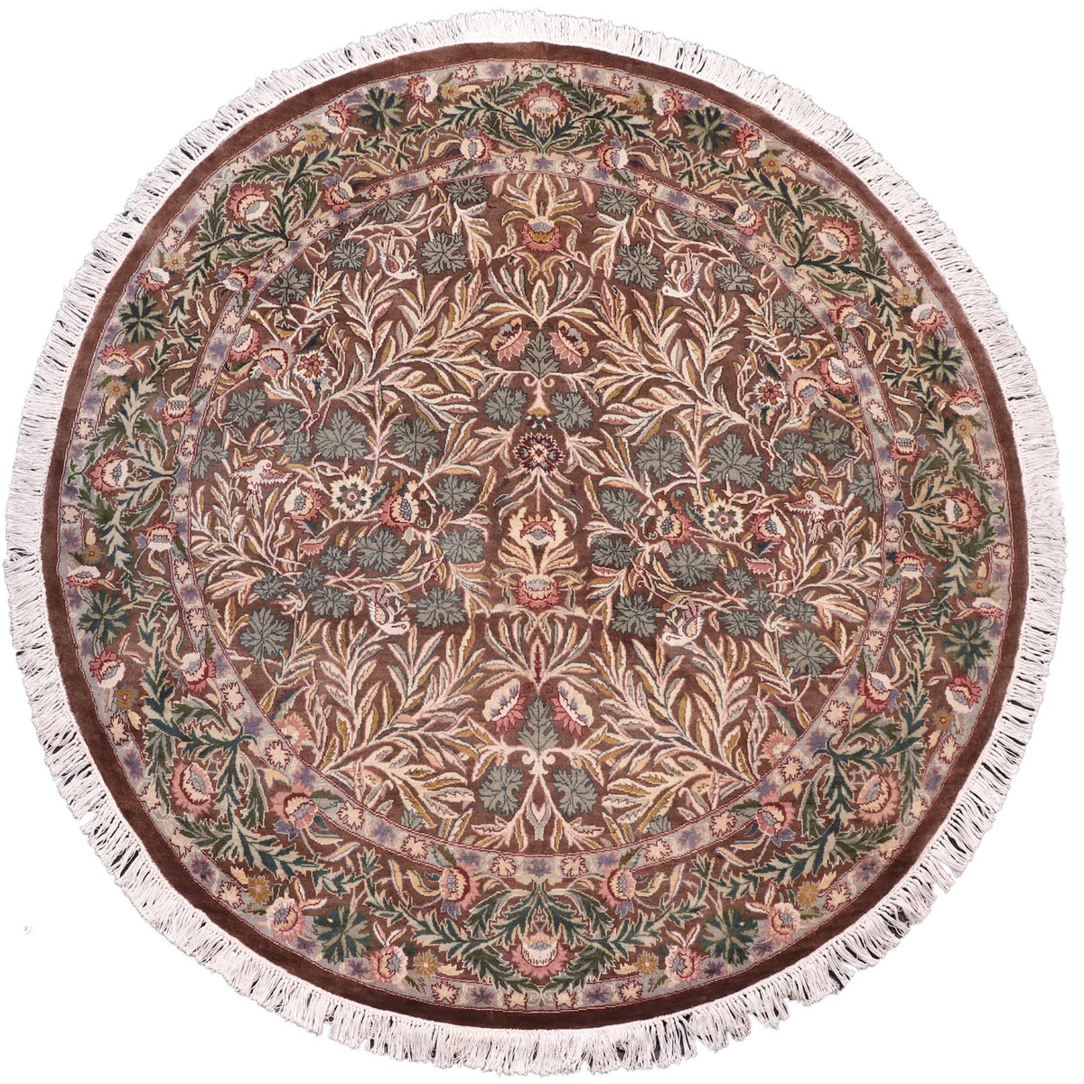 handmade Traditional Imran Brown Beige Hand Knotted ROUND 100% WOOL area rug 6' x 7'