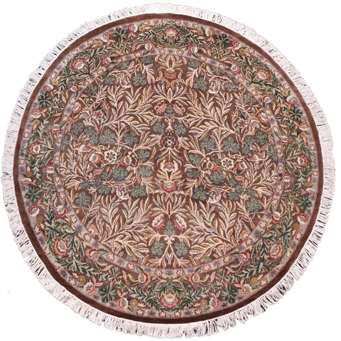handmade Traditional Imran Brown Beige Hand Knotted ROUND 100% WOOL area rug 6' x 7'