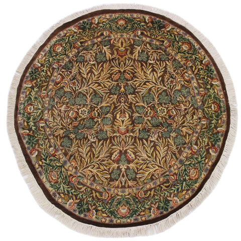 handmade Traditional Imran Brown Beige Hand Knotted ROUND 100% WOOL area rug 6x7