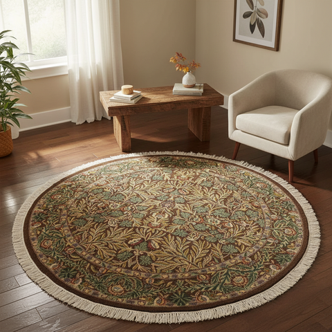 handmade Traditional Imran Brown Beige Hand Knotted ROUND 100% WOOL area rug 6x7