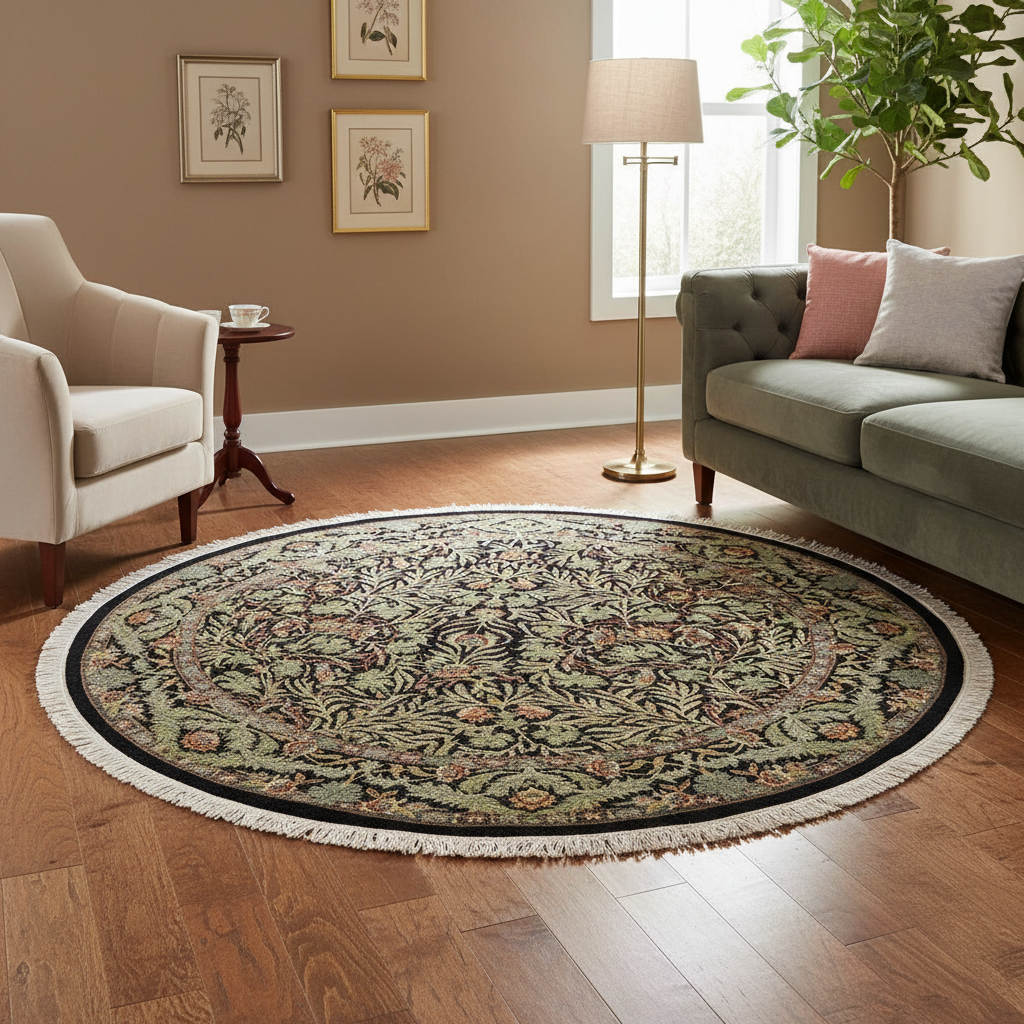 handmade Traditional Imran Black Grey Hand Knotted ROUND 100% WOOL area rug 6'x6'