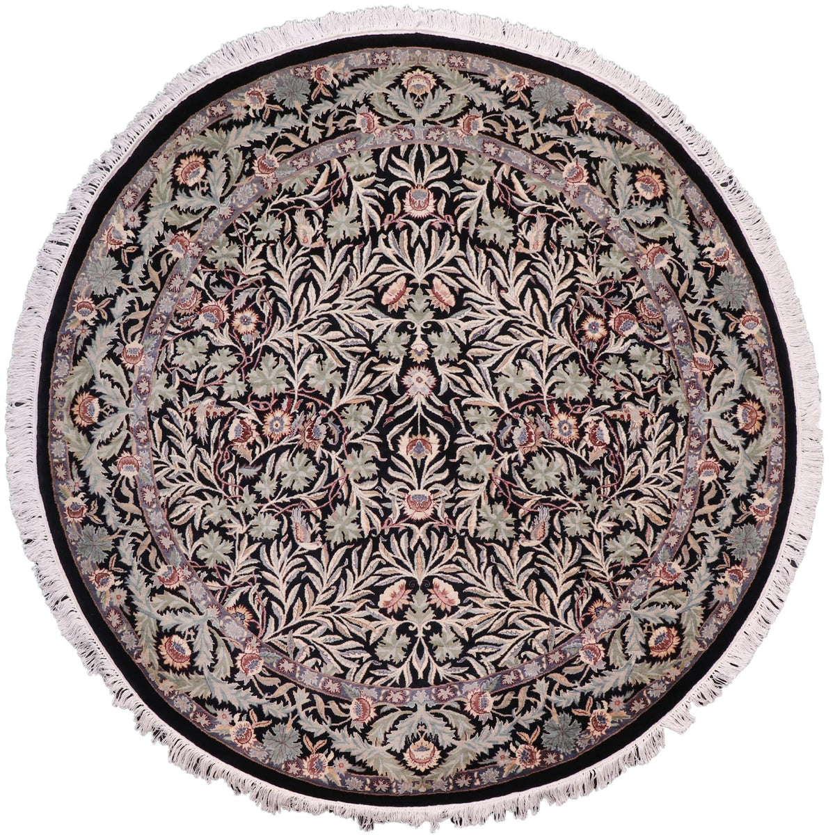 handmade Traditional Imran Black Grey Hand Knotted ROUND 100% WOOL area rug 6' x 6'