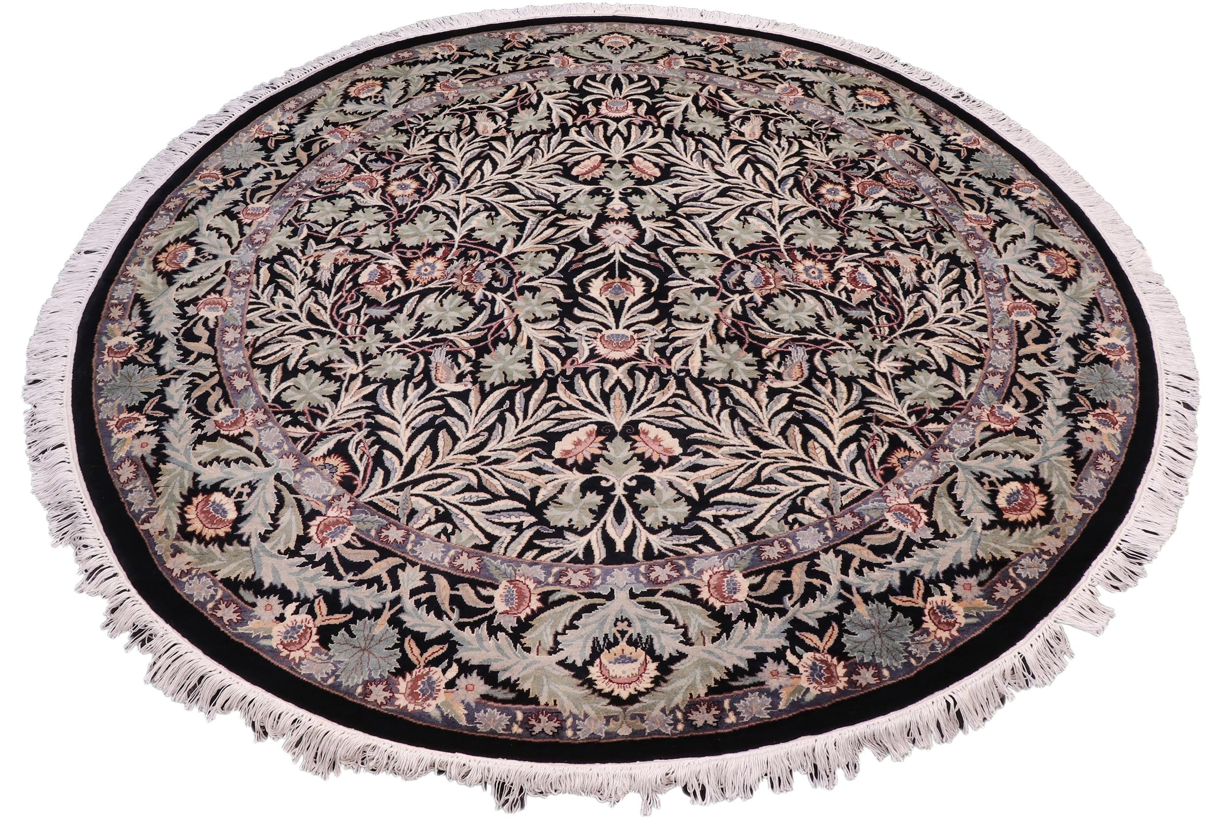 handmade Traditional Imran Black Grey Hand Knotted ROUND 100% WOOL area rug 6'x6'