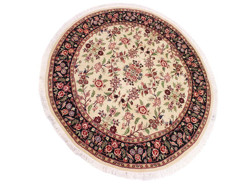 handmade Traditional Kashan Beige Black Hand Knotted ROUND 100% WOOL area rug 6x6