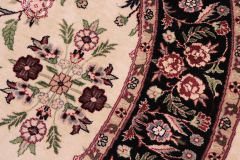 handmade Traditional Kashan Beige Black Hand Knotted ROUND 100% WOOL area rug 6'x6'